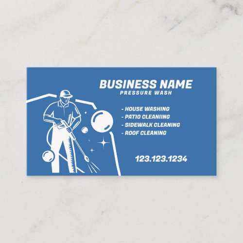 Modern White and Blue Bubbly Pressure Washer Gun Business Card
