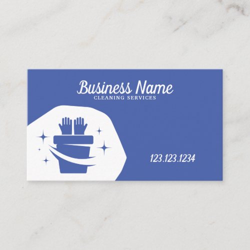 Modern White and Blue Bucket Gloves Cleaning Business Card