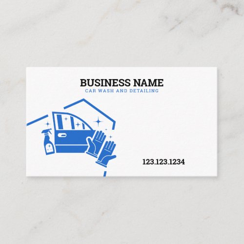 Modern White and Blue Car Wash Business Card