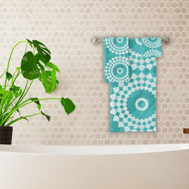 Modern White and Blue Mandala Bath Towel Set (Creator Uploaded)