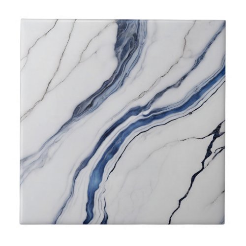 Modern White and Blue Minimalist Marble Ceramic Tile