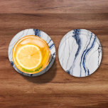 Modern White and Blue Minimalist Marble Coaster Set<br><div class="desc">These coasters features an elegant white and blue marble design.</div>