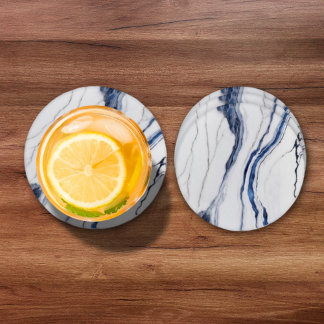 Modern White and Blue Minimalist Marble Coaster Set