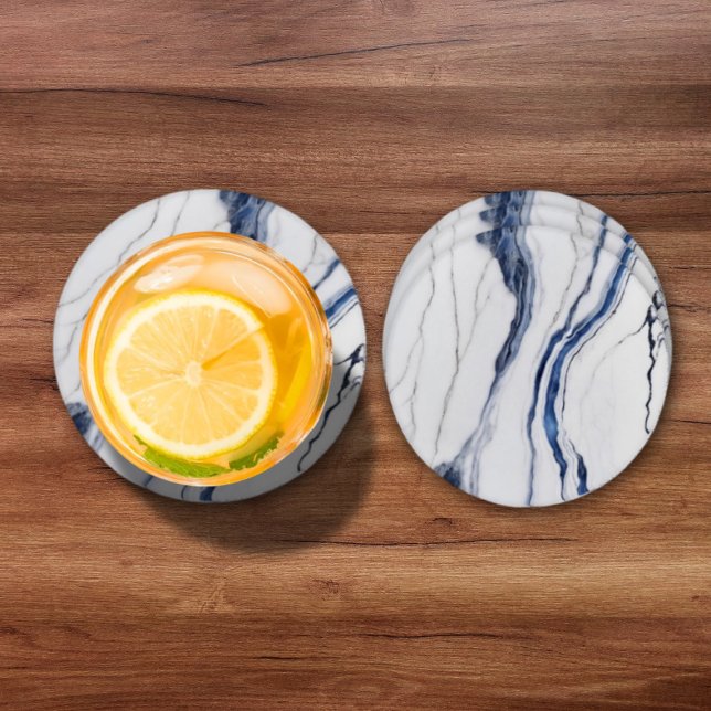 Modern White and Blue Minimalist Marble Coaster Set (Creator Uploaded)