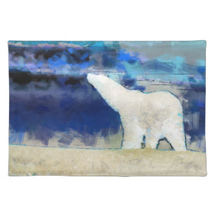 Modern White and Blue Polar Bear at Sunrise Cloth Placemat