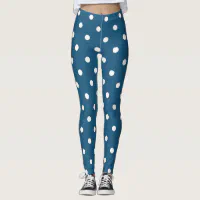 Modern white and blue polka dots spots pattern leggings Zazzle