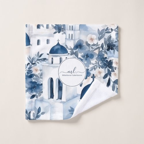 Modern White and Blue Santorini Greece Wash Cloth