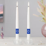 Modern white and blue Star of David Hanukkah  Taper Candle<br><div class="desc">Modern white and blue Star of David Hanukkah Taper Candle. White Star of David on blue solid background surround the center of the white candle. Simple, minimalist, modern, elegant design. These candles are great for Sabbath, Shabbat, Hanukkah, bar mitzvah, bat mitzvah, Jewish Holiday parties as well as for gifts and...</div>