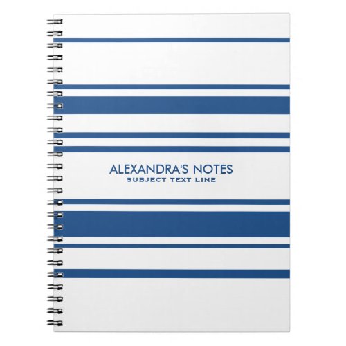 Modern White And Blue Stripes Pattern Notebook