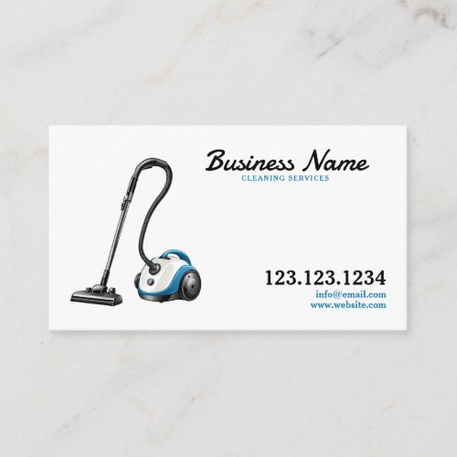 Modern White and Blue Vacuum Home Cleaning Business Card