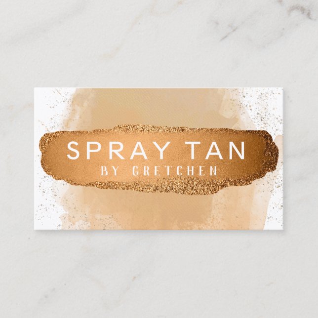 Modern White And Bronze Mobile Spray Tan Business Card (Front)