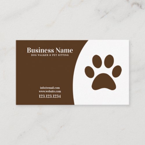 Modern White and Brown Paw Print Dog Walking Business Card