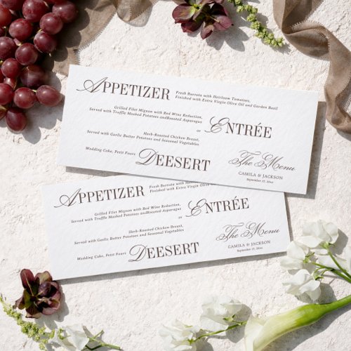Modern White and Brown Wedding Menu Card