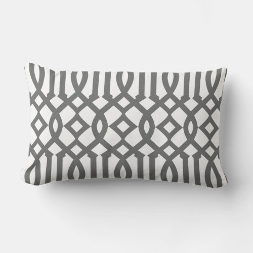 Modern White and Charcoal Gray Trellis Outdoor Pillow