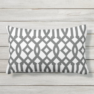 Modern White and Charcoal Gray Trellis Outdoor Pillow