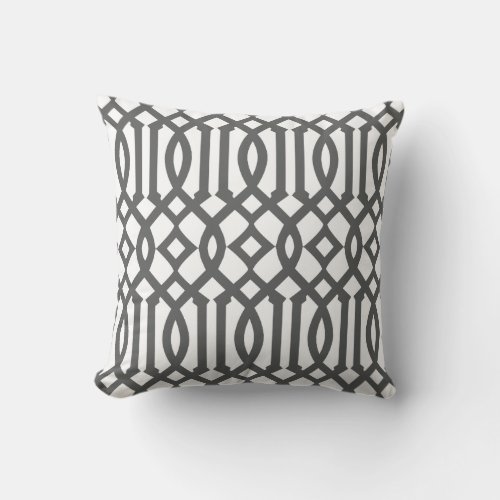 Modern White and Charcoal Gray Trellis Pattern Throw Pillow