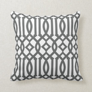 Modern White and Charcoal Gray Trellis Pattern Throw Pillow