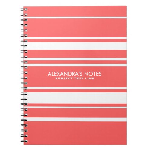 Modern White And Coral_Red Stripes Pattern Notebook