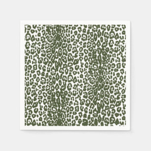 Modern white and dark green leopard print napkins