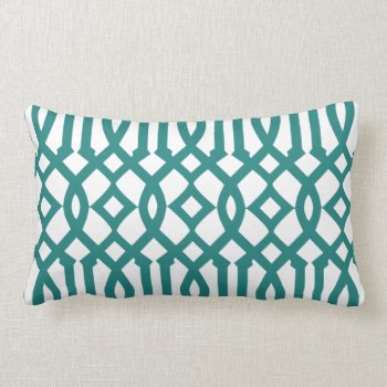 Modern White And Dark Teal Trellis Pattern Lumbar Pillow by cardeddesigns at Zazzle