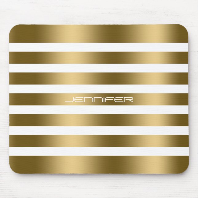 Modern White And Faux Gold Stripes Pattern Mouse Pad (Front)