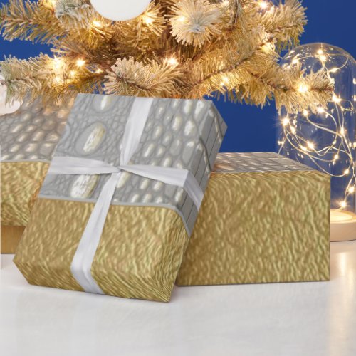 Modern White and Gold Alligator Crocodile Hide Wrapping Paper