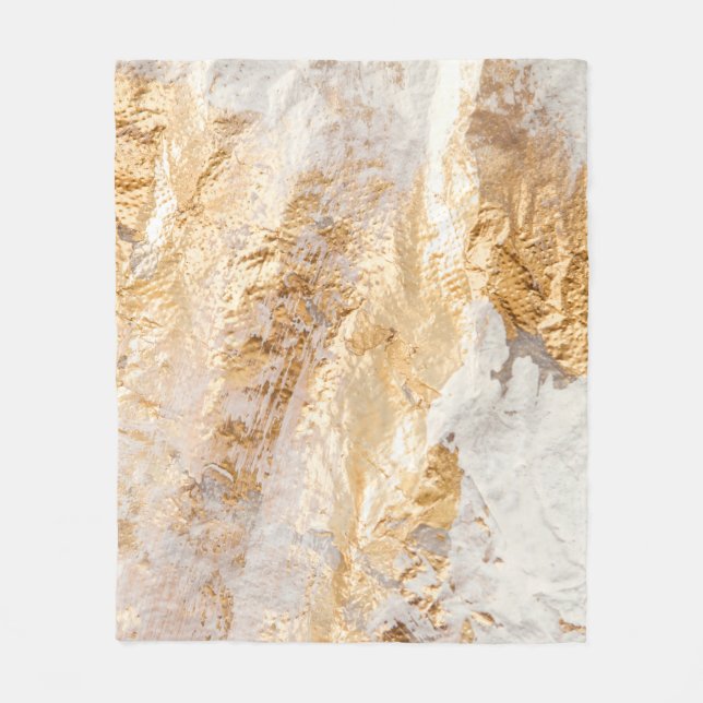 Modern White And Gold Brush Painted Background Tex Fleece Blanket (Front)