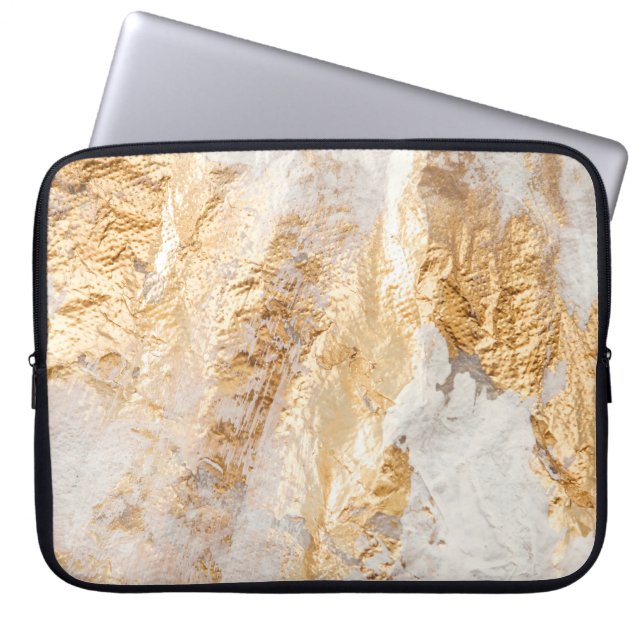 Modern White And Gold Brush Painted Background Tex Laptop Sleeve (Front)