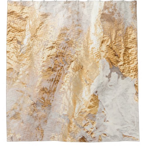 Modern White And Gold Brush Painted Background Tex Shower Curtain