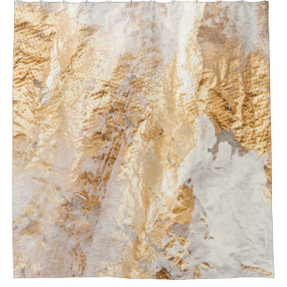 Modern White And Gold Brush Painted Background Tex Shower Curtain