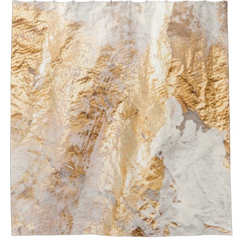 Modern White And Gold Brush Painted Background Tex Shower Curtain