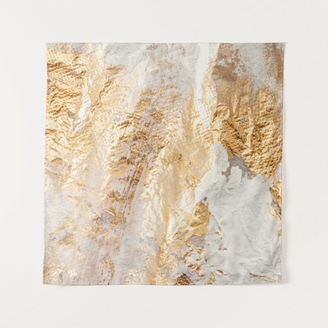 Modern White And Gold Brush Painted Background Tex Tapestry (Front)
