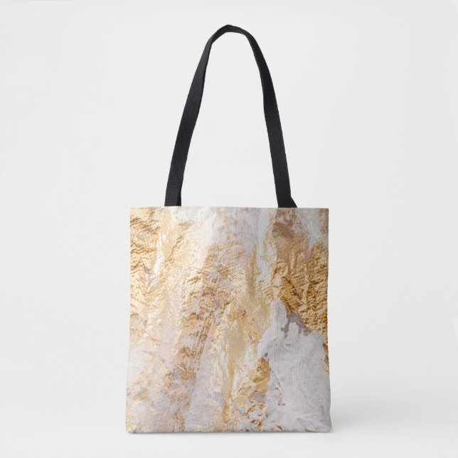Modern White And Gold Brush Painted Background Tex Tote Bag (Front)