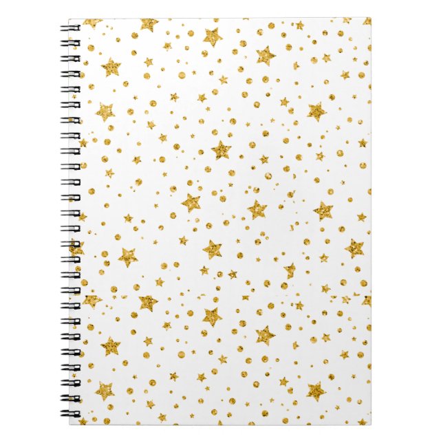 Modern White and Gold Celestial Stars Notebook (Front)