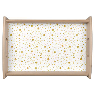 Modern White and Gold Celestial Stars Serving Tray