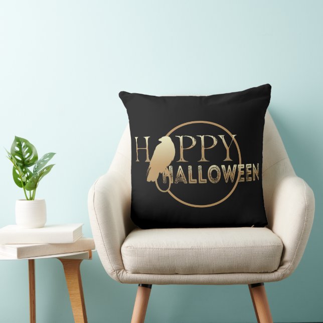 Modern White And Gold Chic Adult Happy Halloween Throw Pillow (Chair)