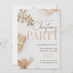 Modern White and Gold Christmas Party Invitation