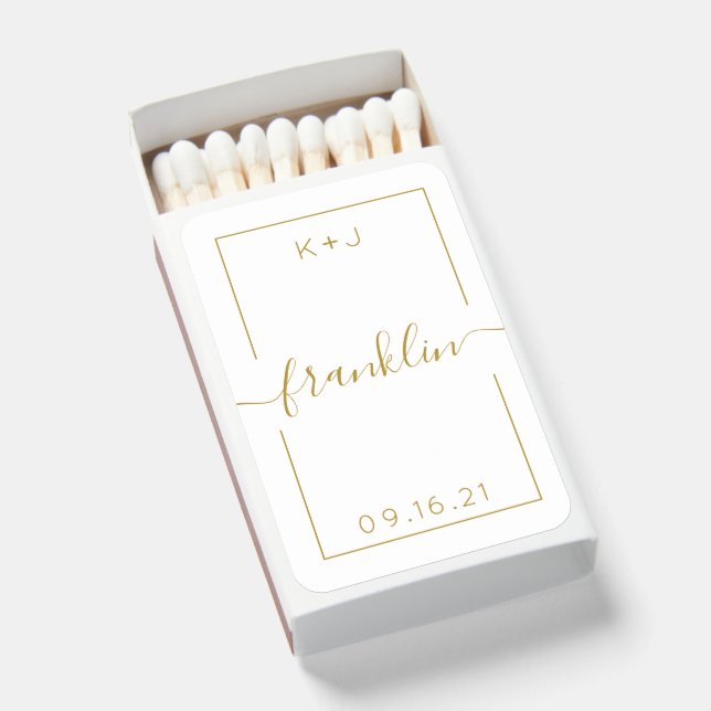 Modern White and Gold Custom Wedding Matches (Front Open)