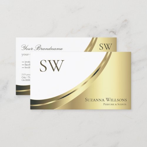 Modern White and Gold Decor with Monogram Luxury Business Card