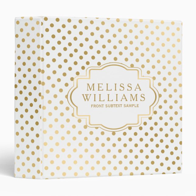 Modern White And Gold Dots Pattern Binder (Front/Spine)