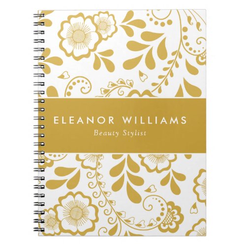 Modern White and Gold Floral Pattern Notebook