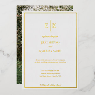 Modern White and Gold Foil Wedding Invitation
