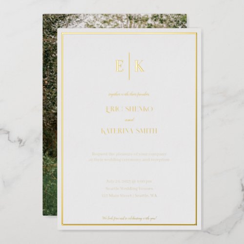 Modern White and Gold Foil Wedding Invitation Foil Invitation