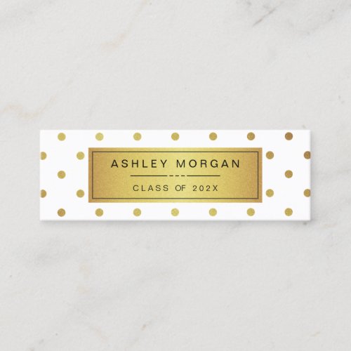 Modern White and Gold Glitter Graduation Name Card Double-Sided Mini Business Cards (Pack Of 20)