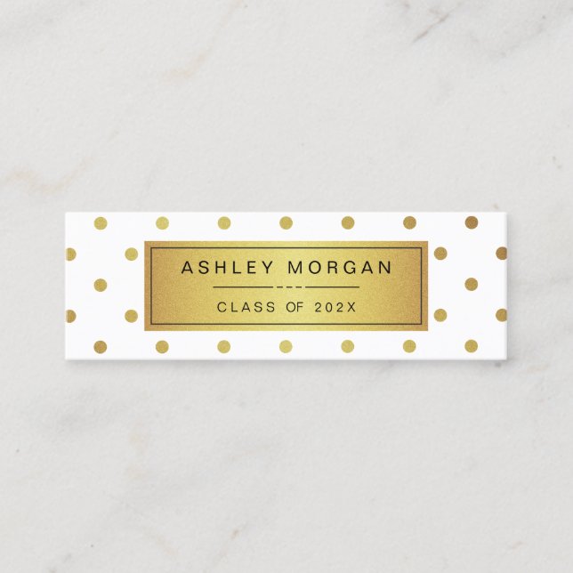 Modern White and Gold Glitter Graduation Name Card (Front)
