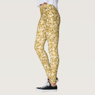 Modern White And Gold Glitter Leggings