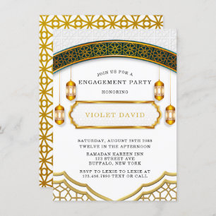 Modern White and Gold Islamic Engagement Party Invitation