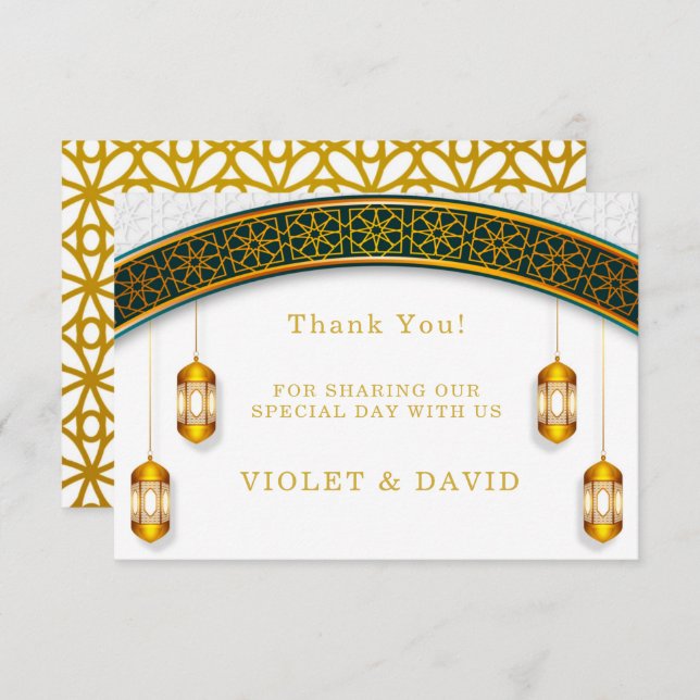Modern White and Gold Islamic  Thank You Card (Front/Back)
