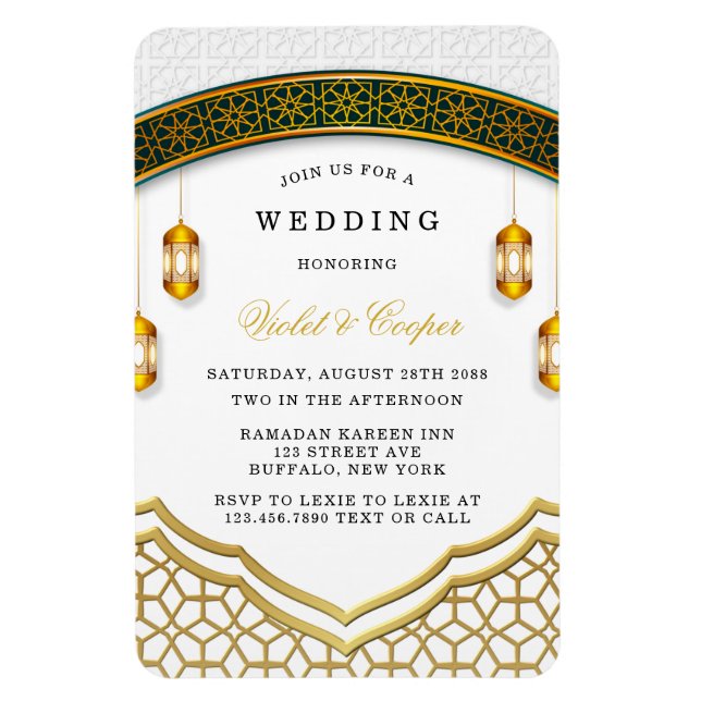 Modern White and Gold Islamic Wedding Invitation Magnet (Vertical)