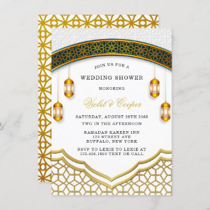 Modern White and Gold Islamic Wedding Shower Invitation